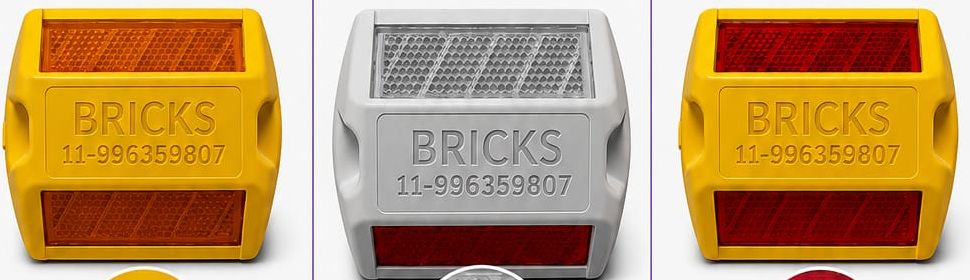 Tachas injetadas Bricks de corpo amarelo e branco com refletivos